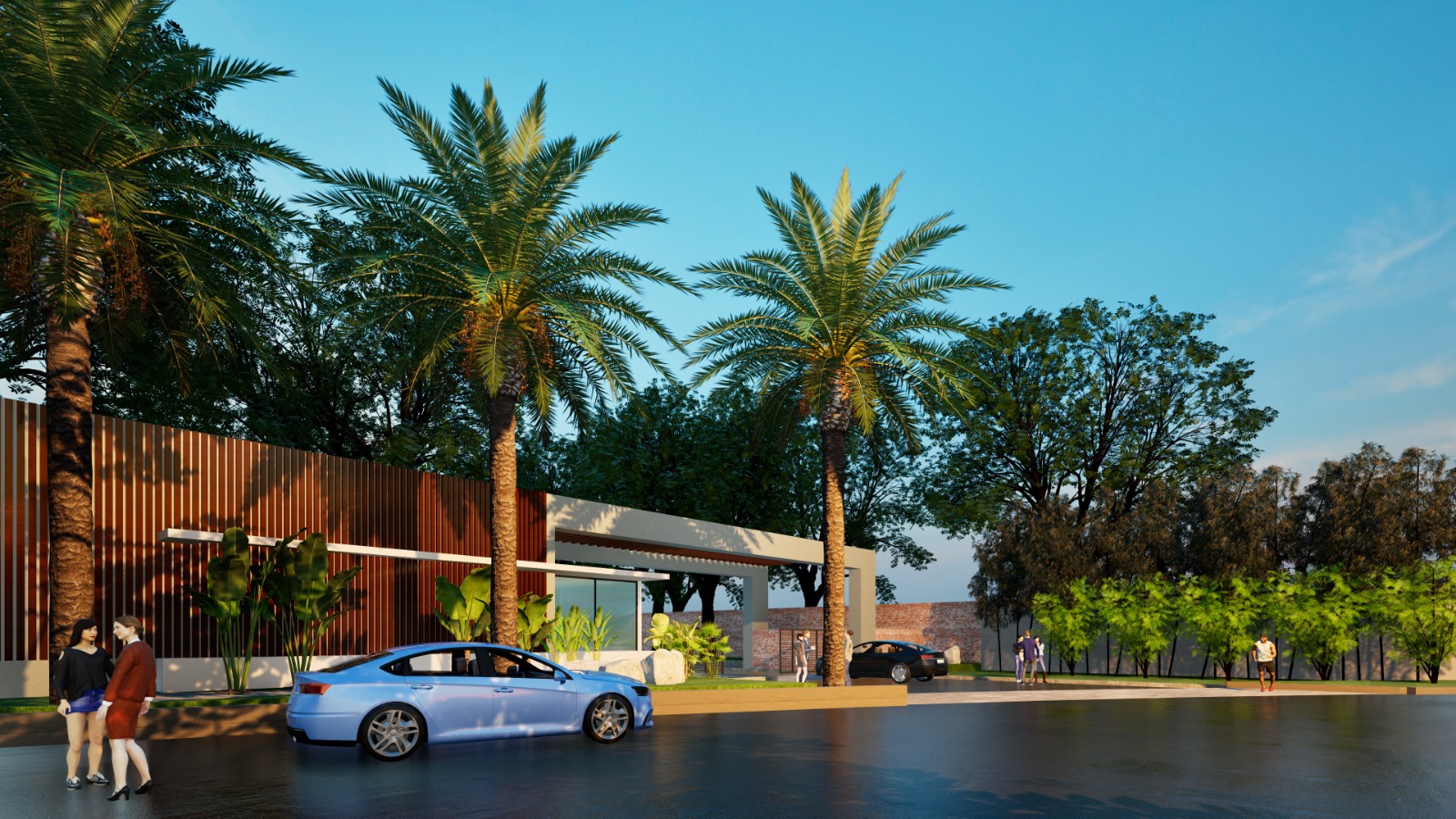 Gated community entrance, daytime